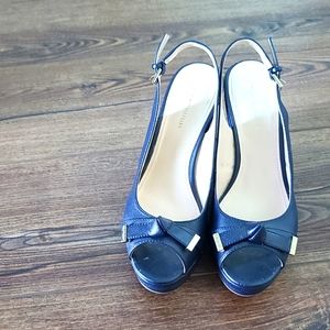 Tommy Hilfiger Navy Wedge Peep Toes